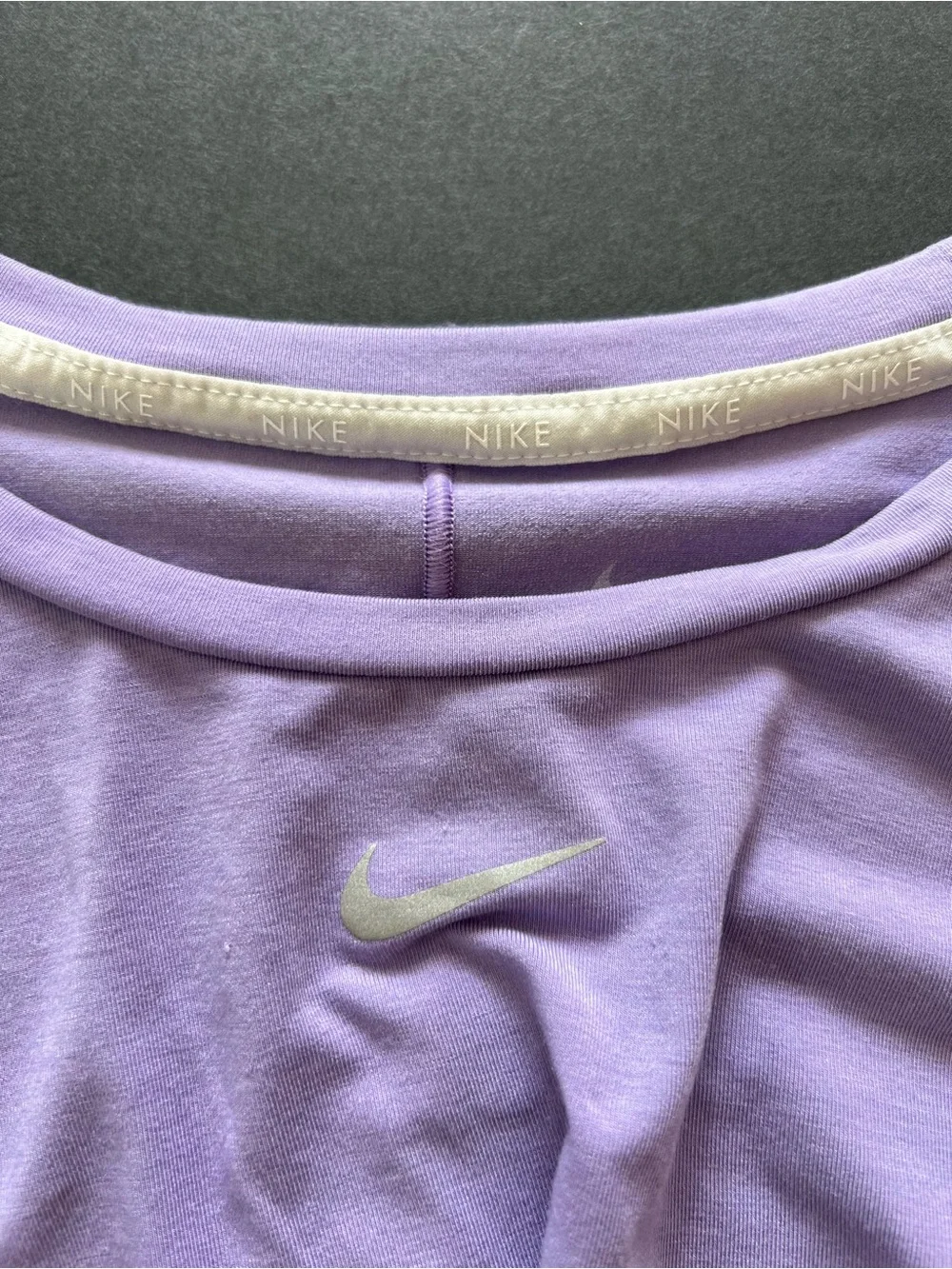 Nike Lavender Short Sleeve Faux Wrap Cropped Crew Tee